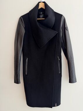 RUDSAK Taplin Coat Leather Sleeves Shawl Collar Edgy Minimalist Avante Garde